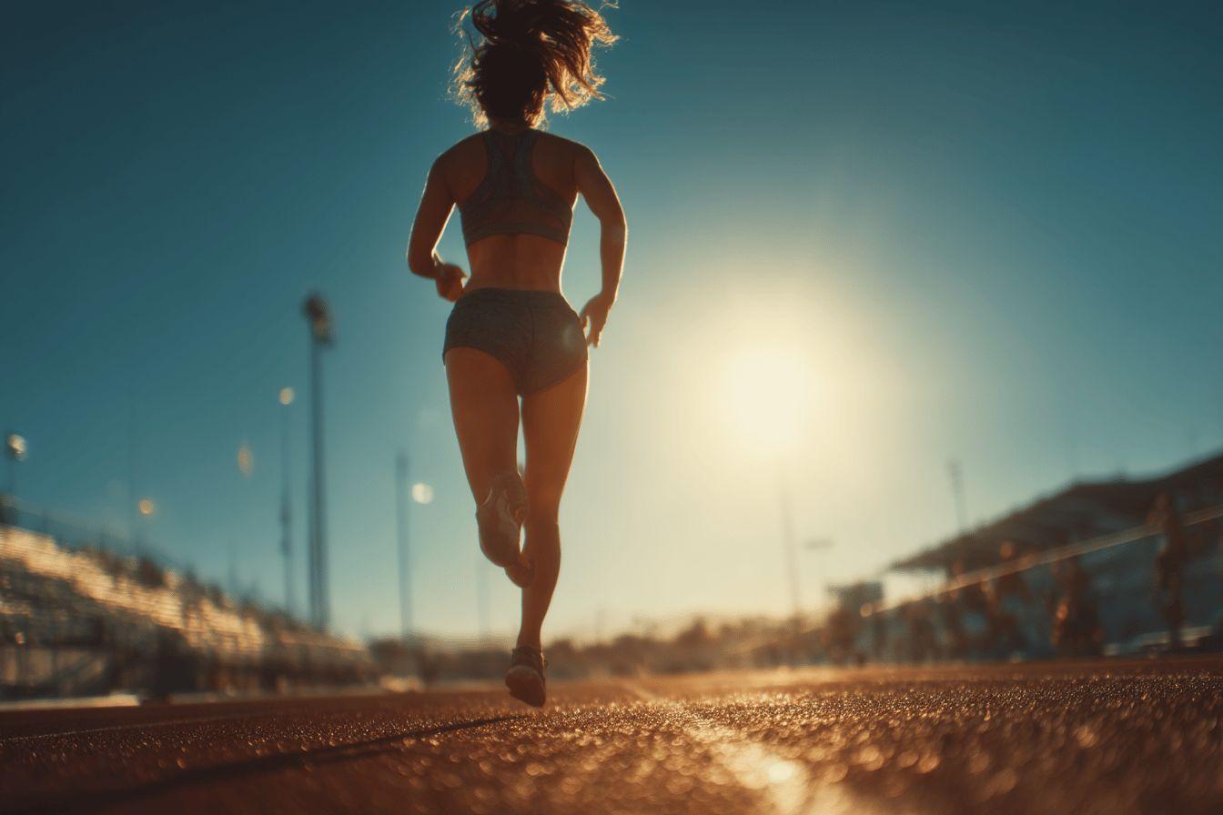 Athlète courant sur piste au lever du soleil