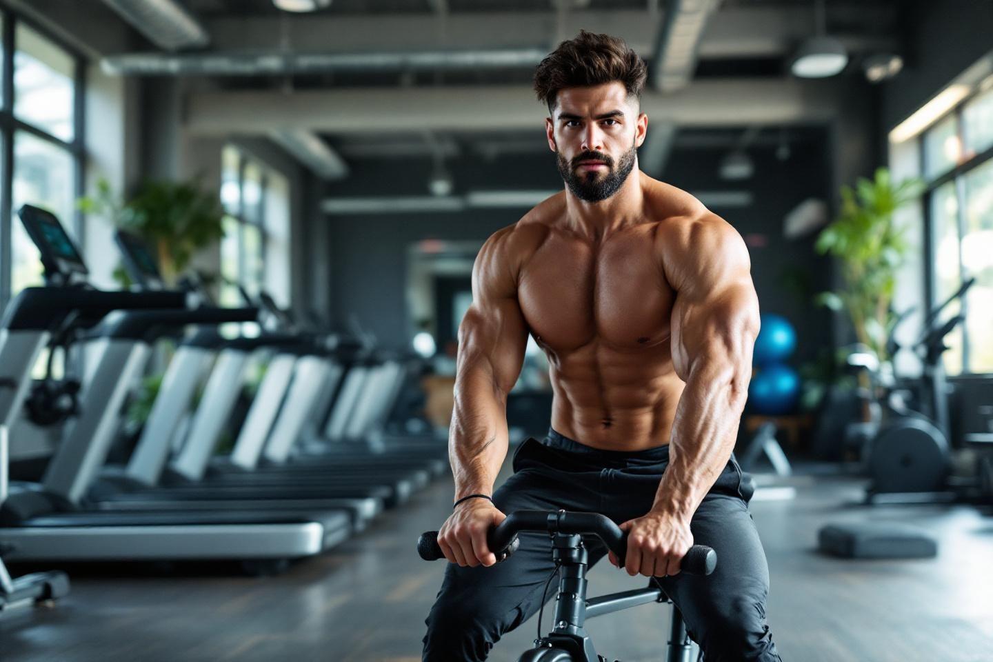 Homme musclé sur un appareil d'exercice dans un gymnase moderne