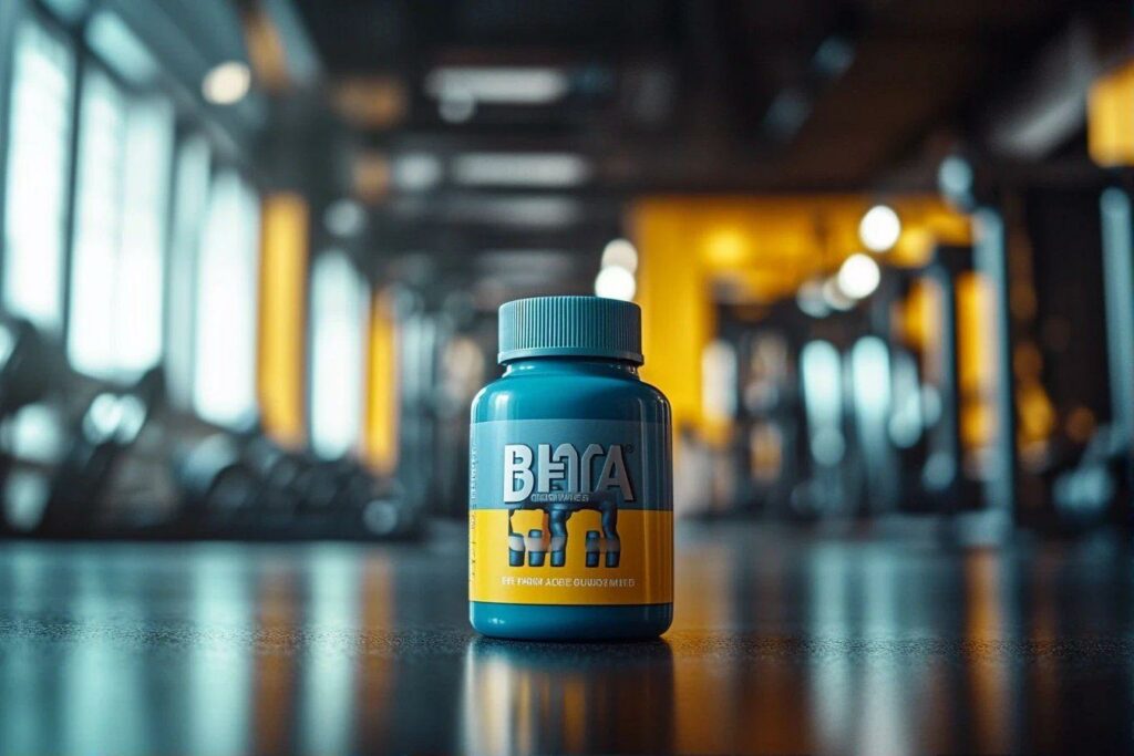 Supplément de nutrition sportive sur surface réfléchissante