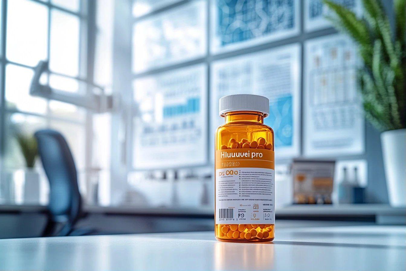 Flacon orange de médicaments sur une surface réfléchissante