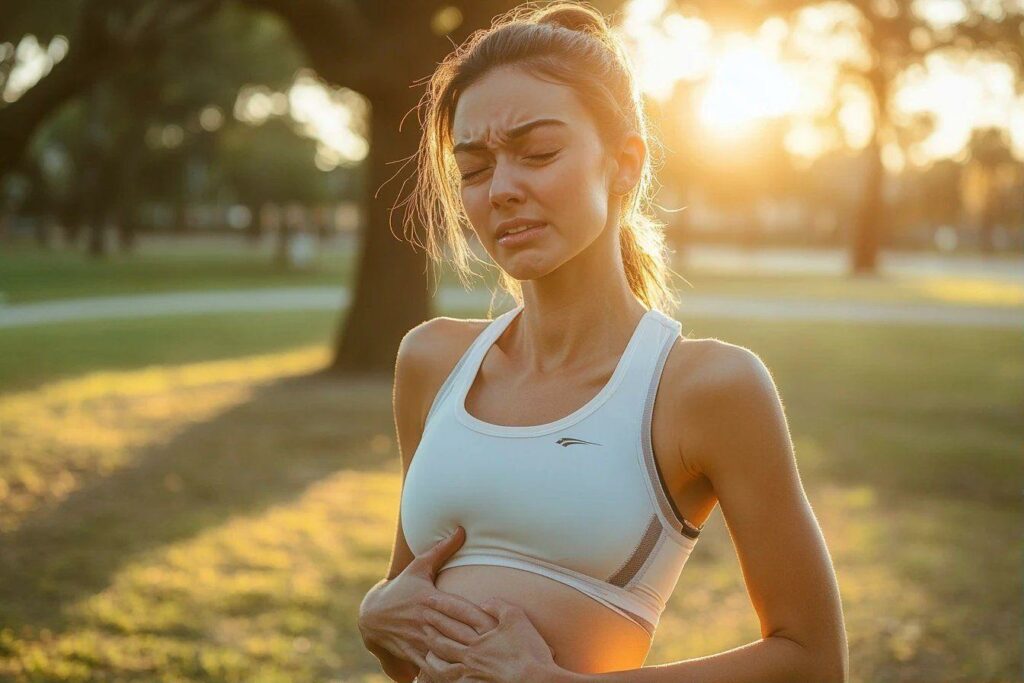Femme sportive souffrant de douleurs pendant un entraînement en plein air