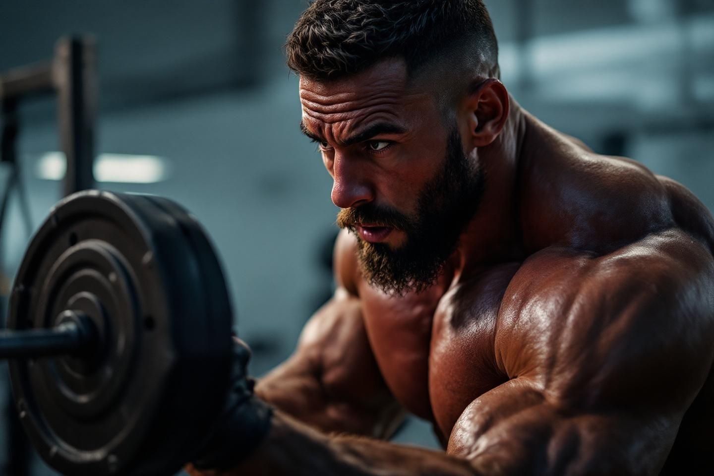 Athlète musclé soulevant un haltère avec concentration intense