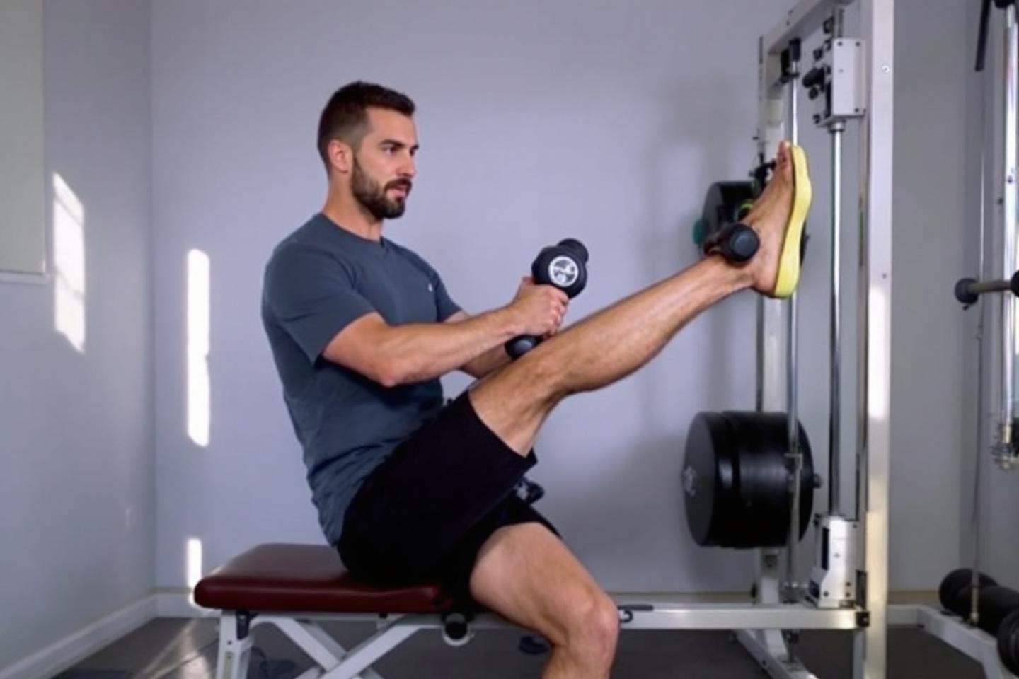 Homme sur banc faisant un exercice de musculation avec machine