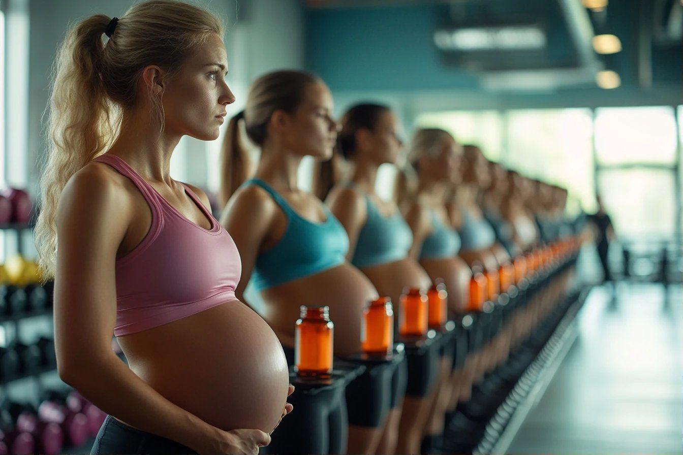 Groupe de femmes enceintes alignées dans un gymnase moderne