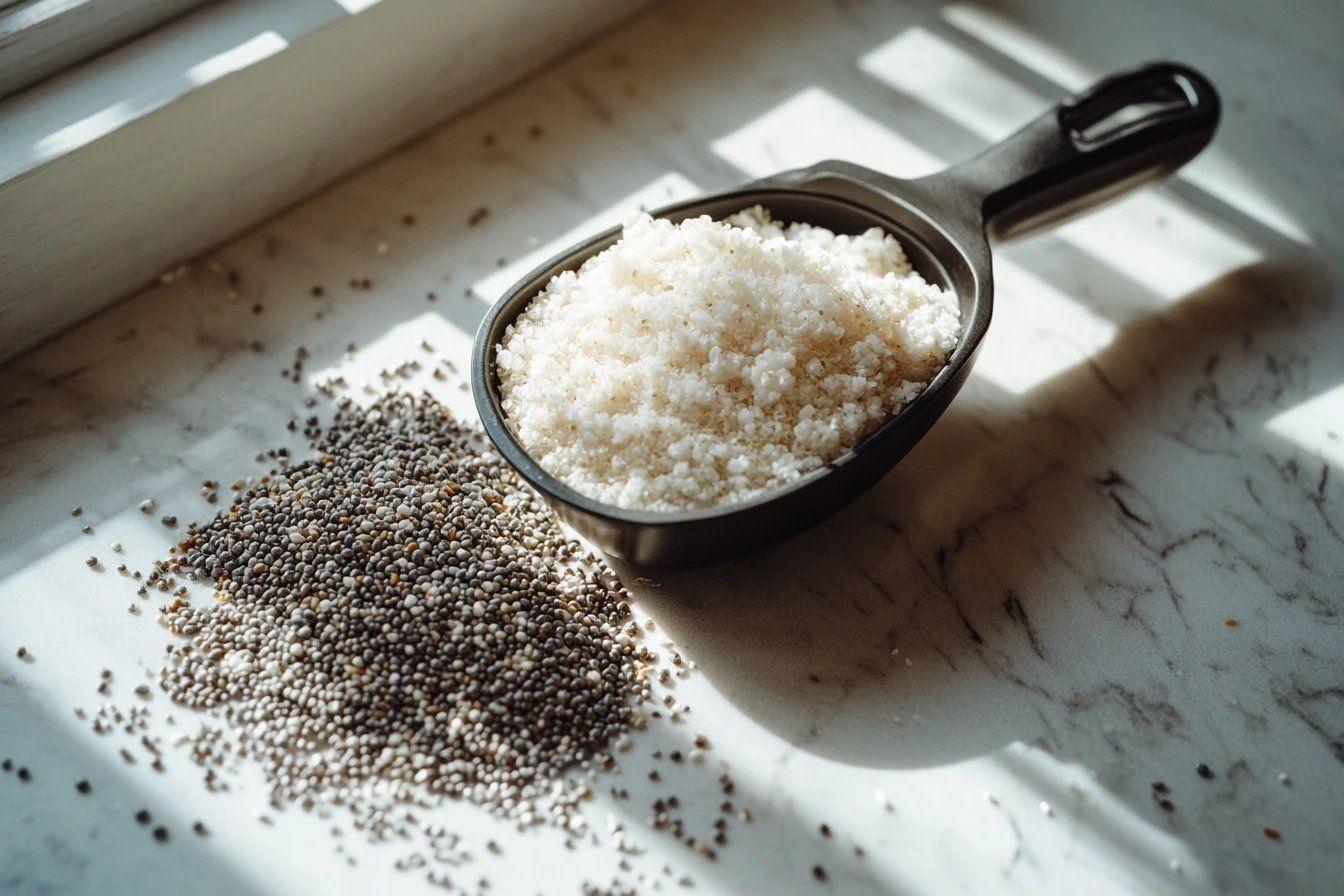 Graines de sésame grises et sel blanc dans une cuillère