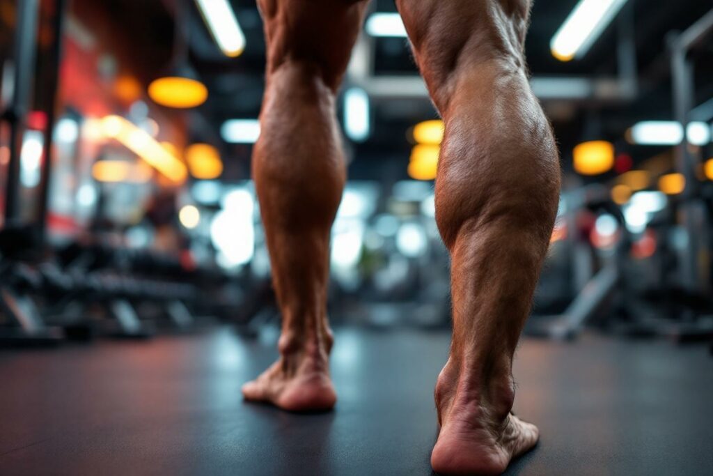 Jambes musclées dans un gymnase avec éclairage tamisé
