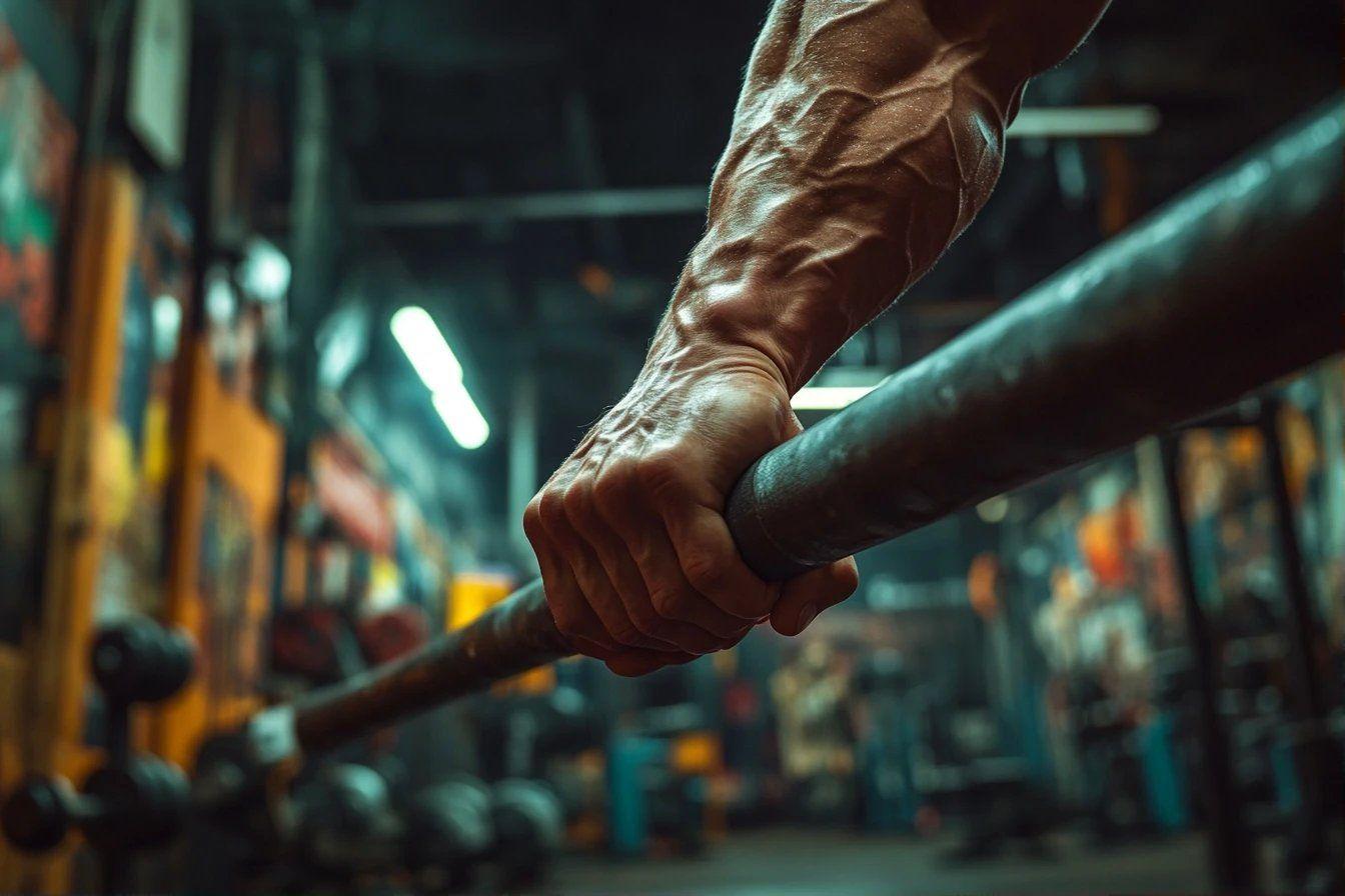 Main puissante agrippant une barre de musculation en salle
