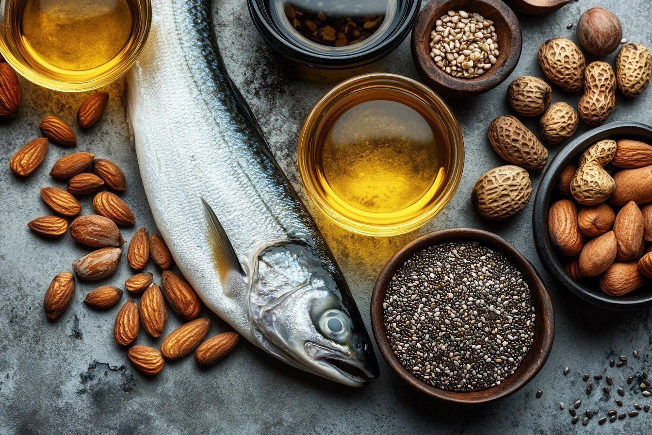 Poisson, noix, huile et graines riches en nutriments