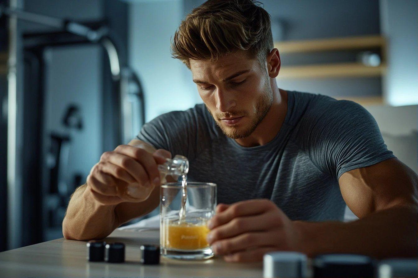 Homme versant un liquide ambré dans un verre