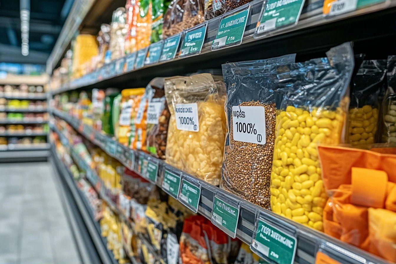 Sachets de légumineuses et graines dans un magasin