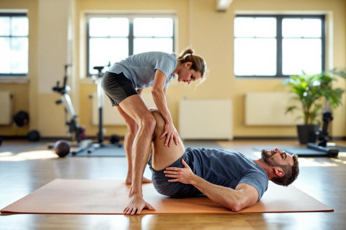 Thérapeute travaillant sur les jambes d'un patient allongé