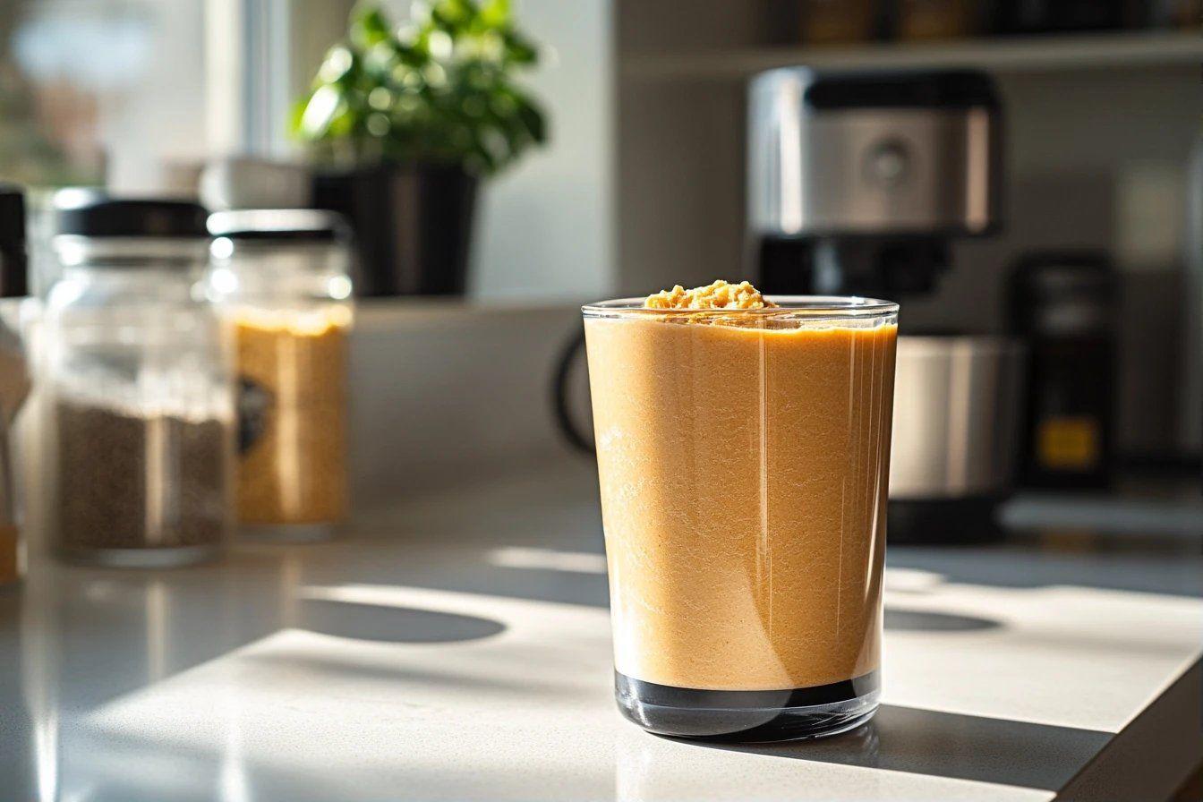 Smoothie épais et crémeux dans un verre sur un comptoir de cuisine