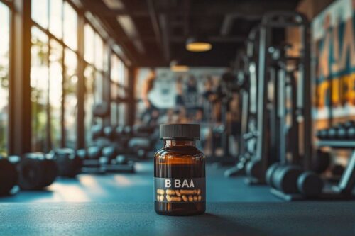 Bouteille de complément nutritif sur sol de gymnase