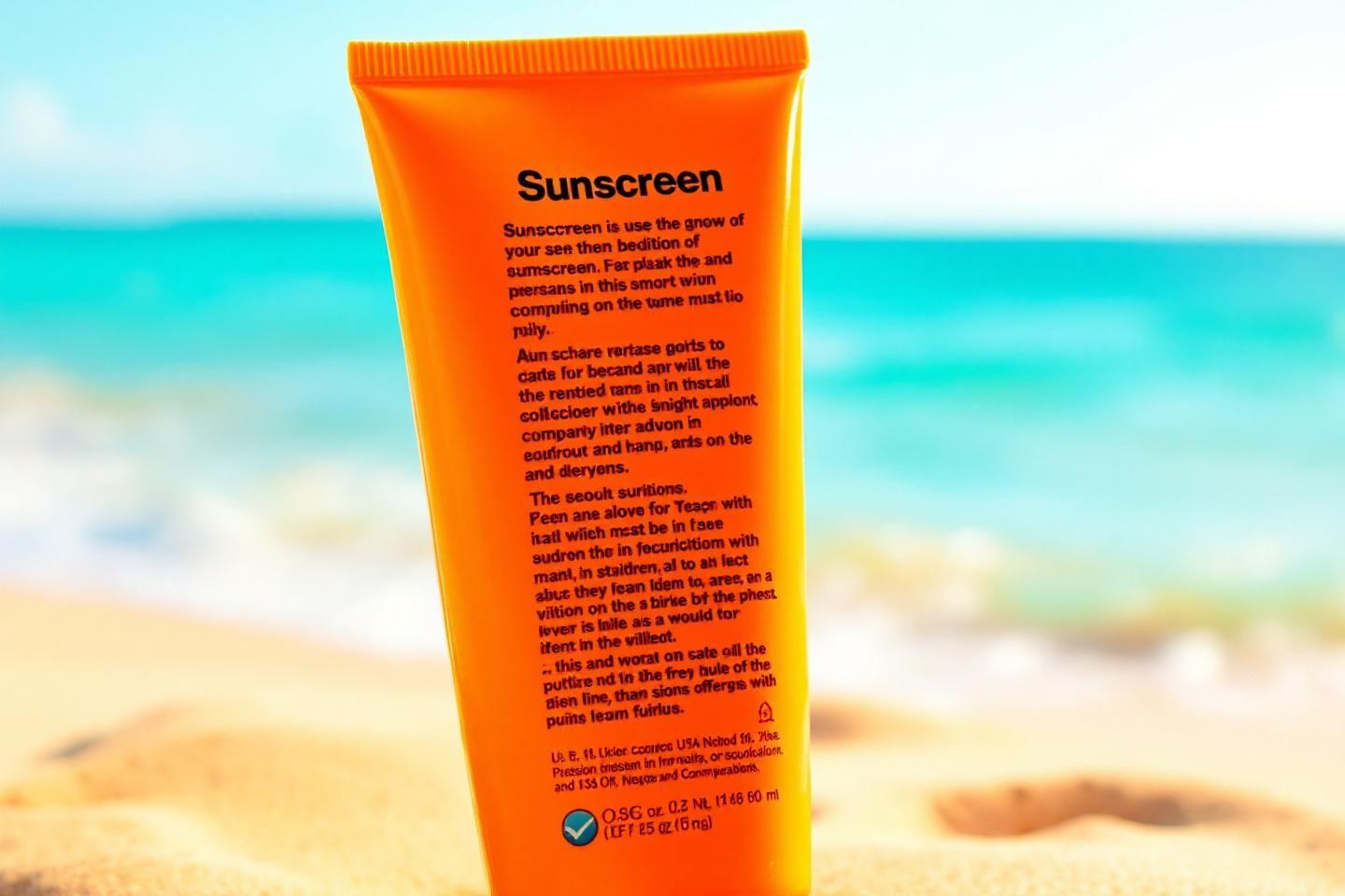 Tube orange de protection solaire sur sable et mer
